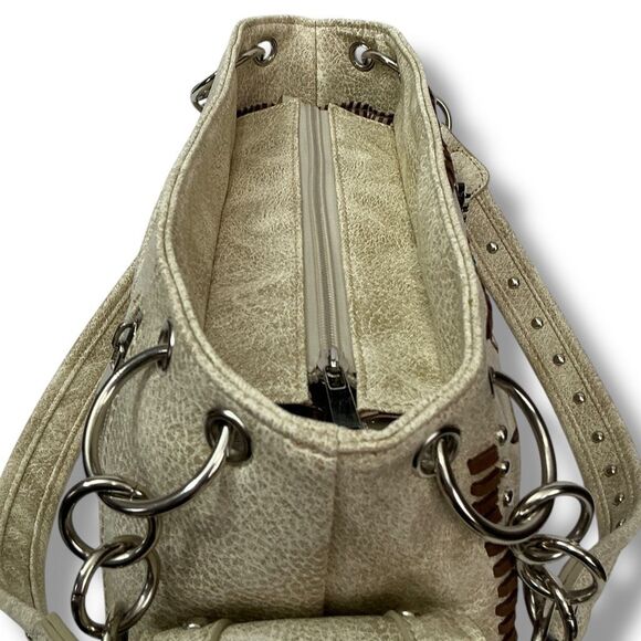 Tan Western Tooled Leather Embroidered Feather & Arrow Western Boho Shoulder Bag - Picture 6 of 9